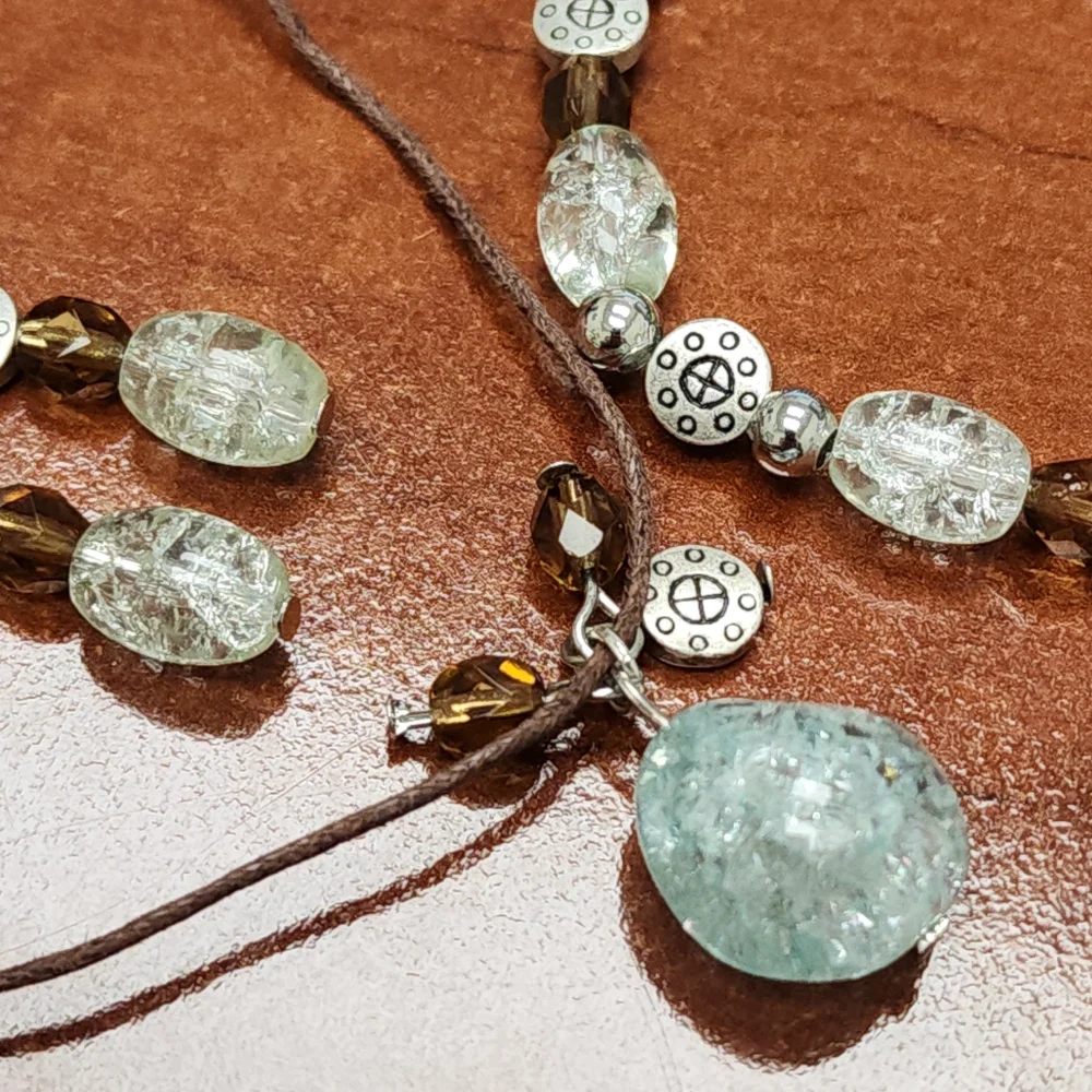 3 Piece Set - Dangle Earrings, Stretch Bracelet And Matching Necklace